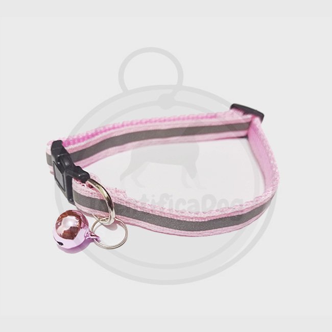 Collar de nylon reflectivo con cascabel - Rosado